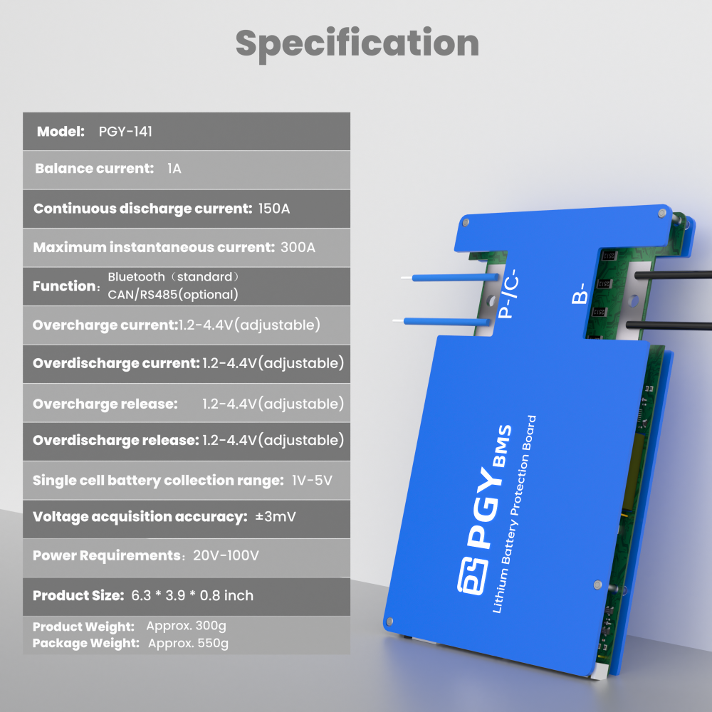 PGYBMS Smart Protection Board Satin Blue for Lithium Battery Packs 8S–24S, 40A–150A Battery Management & Protection Module (PGY141B)