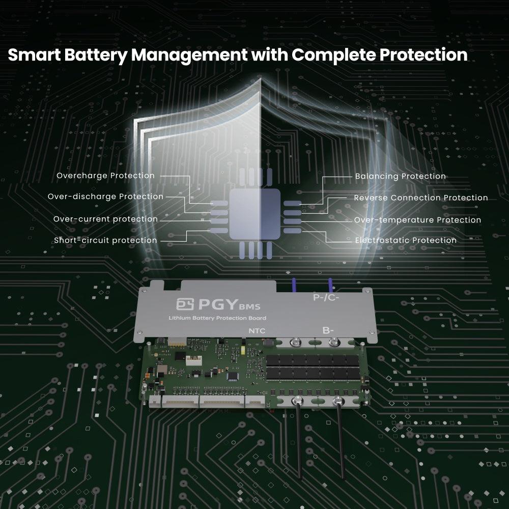 PGYBMS Protection Board Polished Silver for Lithium Battery Packs 8S–24S 40A–150A Battery Management and Protection Module (PGY157G)
